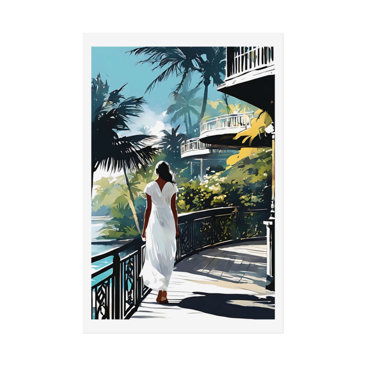 Colonial Veranda Caribbean terrace poster – front view watercolor wall art print