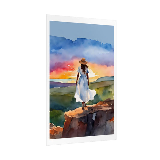 Countryside Dreams rolling hills poster – side angle example watercolor wall art print