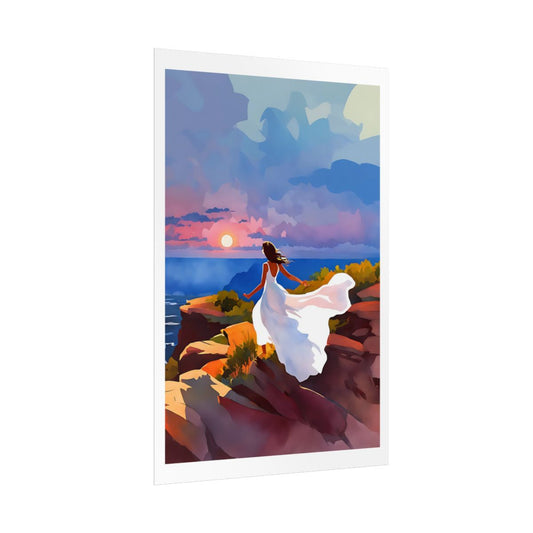 Dancing with the Sunset purple dusk poster – side angle example watercolor wall art print