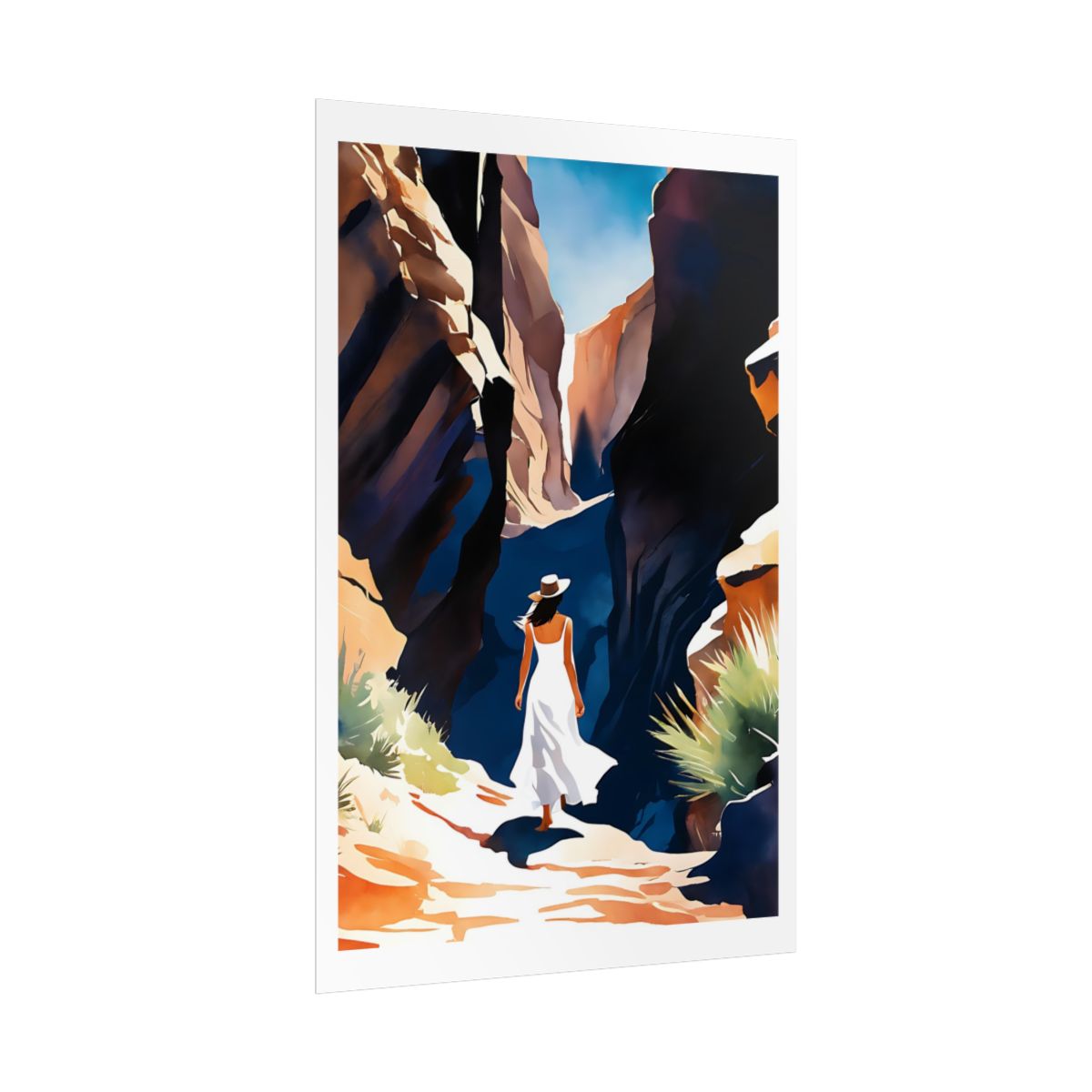 Desert Passage slot canyon poster – side angle example watercolor wall art print