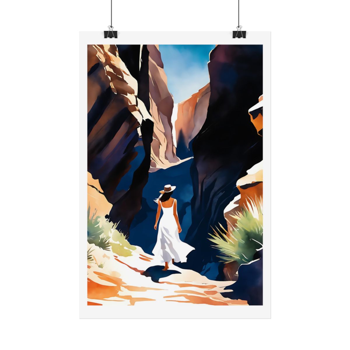 Desert Passage slot canyon poster – hanging example watercolor wall art print