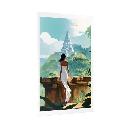 Dreamscape Woman at the Ancient Steps jungle steps poster – side angle example watercolor wall art print