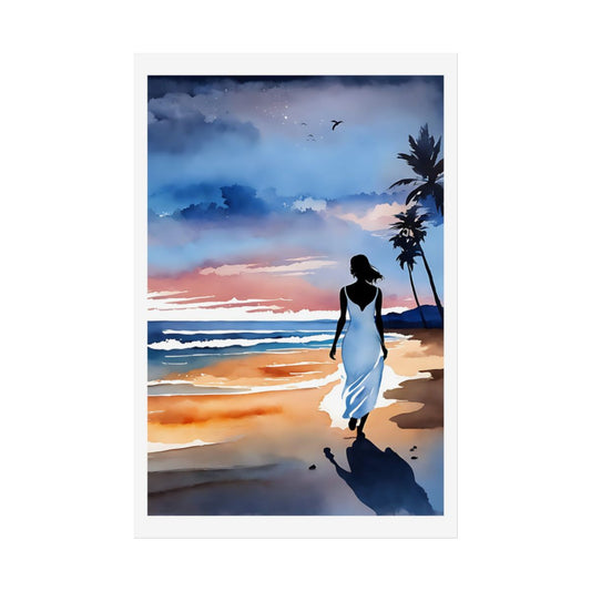 Dusk Along the Shore twilight beach poster – front view watercolor wall art print
