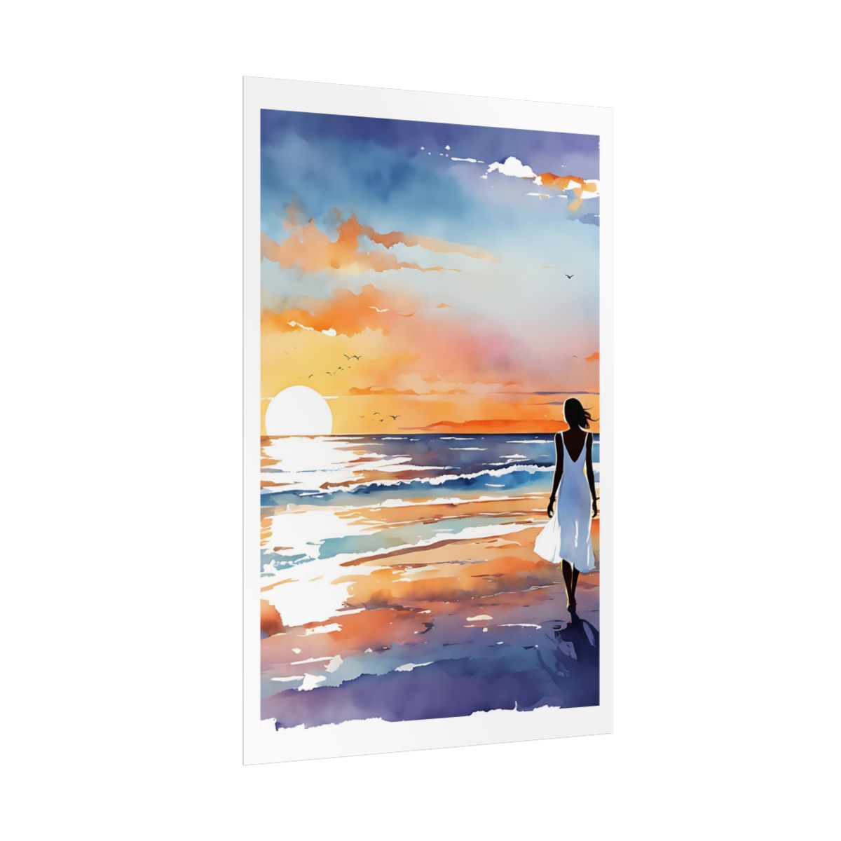 Dusk on the Shore ocean twilight poster – side angle example watercolor wall art print