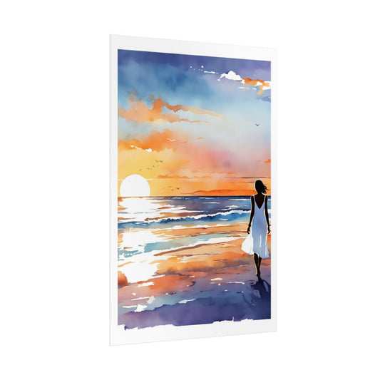 Dusk on the Shore ocean twilight poster – side angle example watercolor wall art print