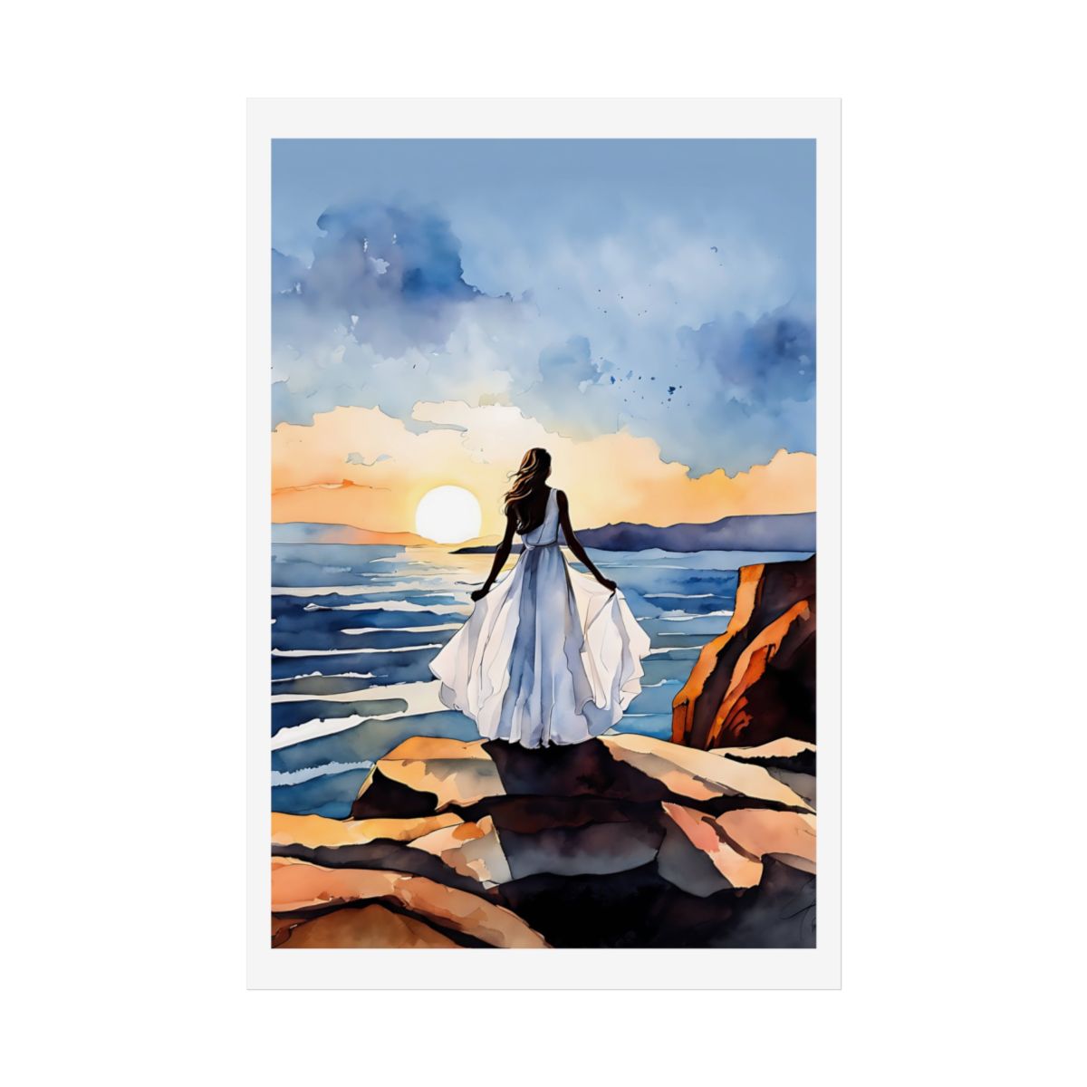 Edge of Stillness Ocean Cliff poster – front view watercolor wall art print