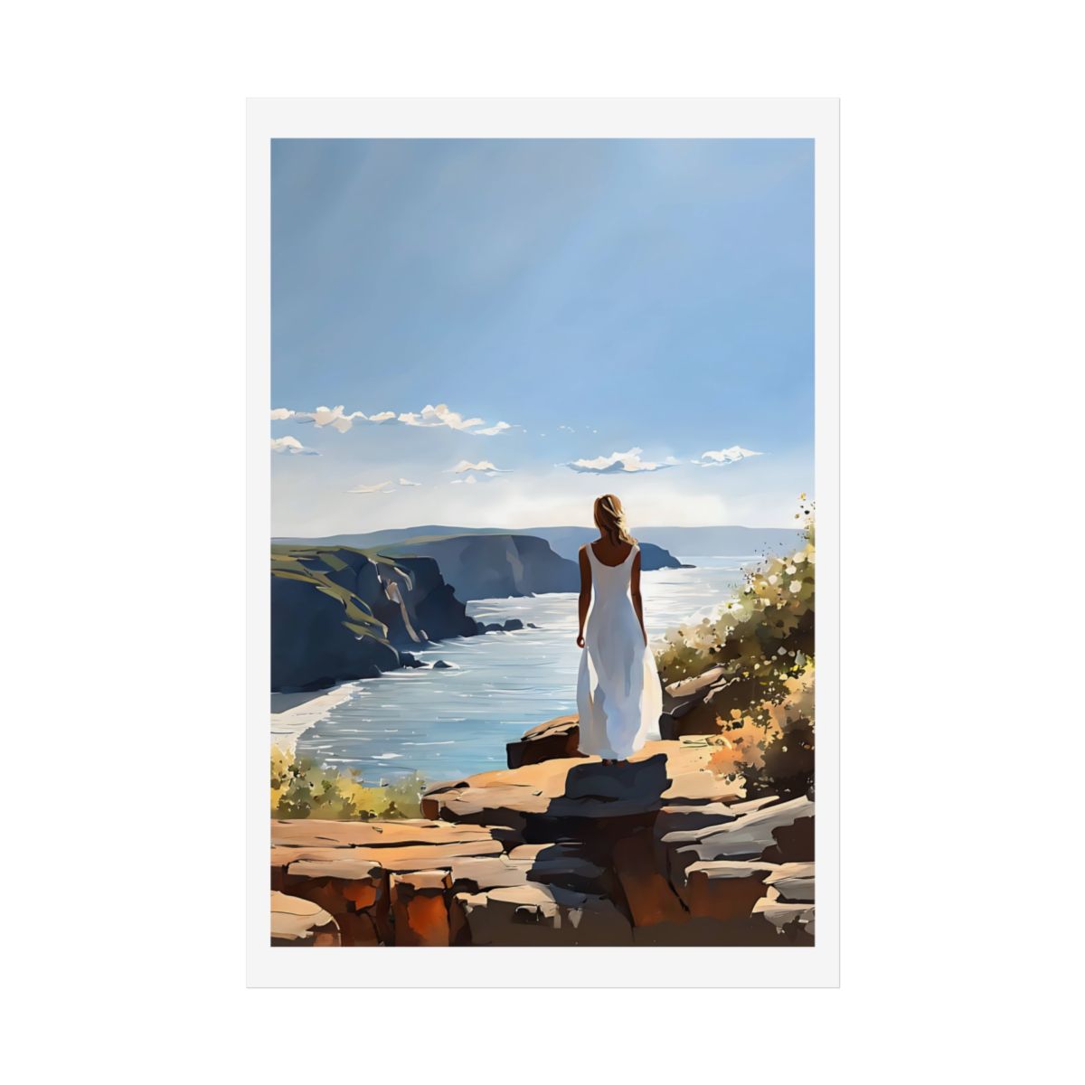 Edge of the World sea cliff poster – front view watercolor wall art print