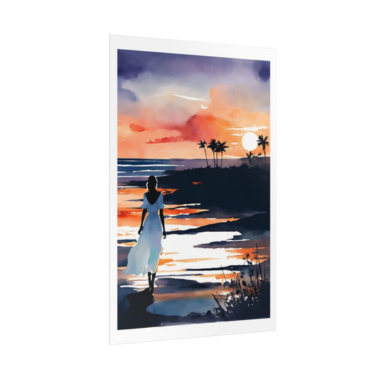 Embers of Dusk beach sunset poster – side angle example watercolor wall art print