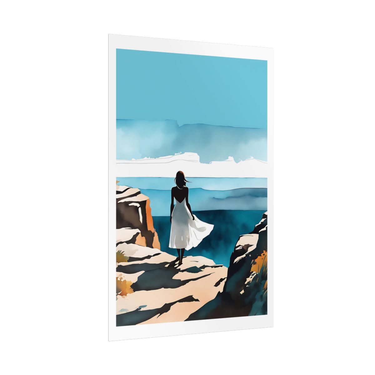 Endless Blue Horizons mountain valley poster – side angle example watercolor wall art print