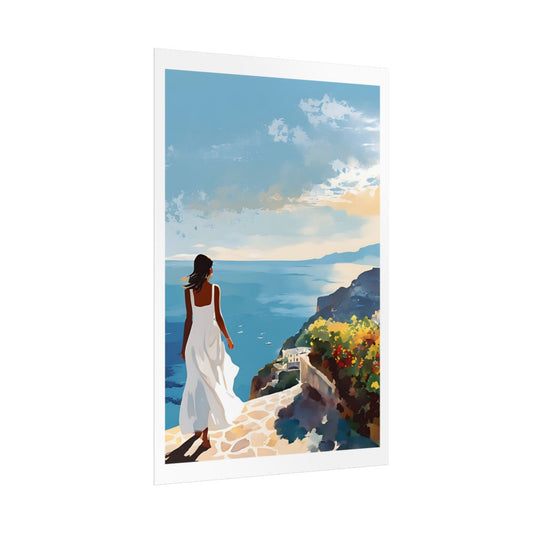 Flowering Coast Italian village poster – side angle example watercolor wall art print