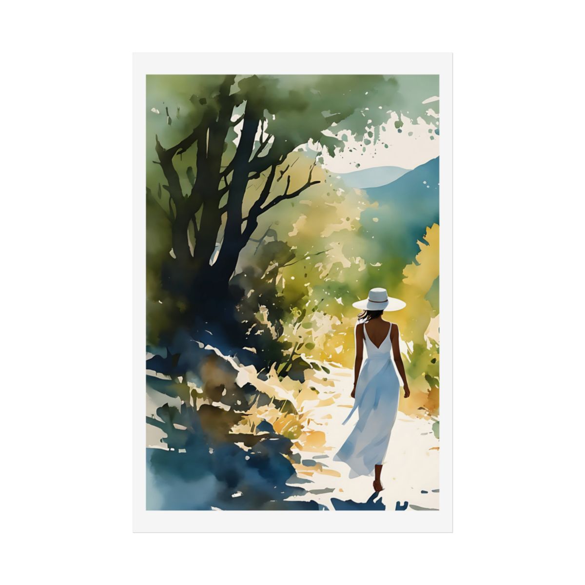 Garden Path sunlit garden poster – front view watercolor wall art print