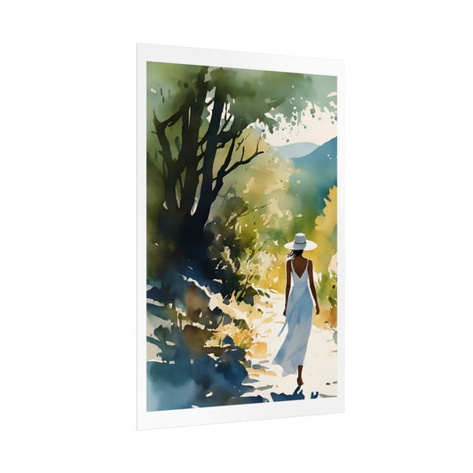 Garden Path sunlit garden poster – side angle example watercolor wall art print
