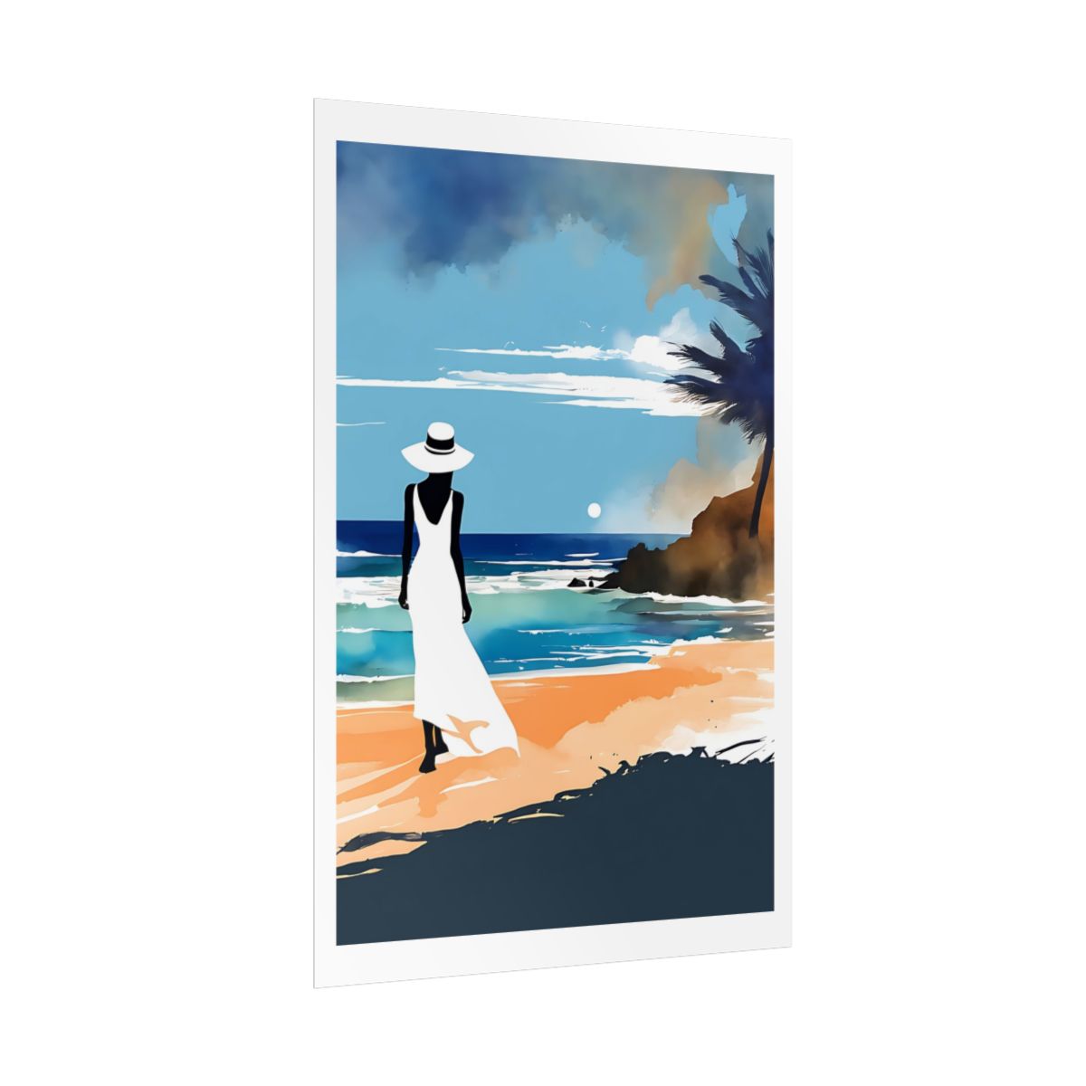 Golden Horizon seaside poster – side angle example watercolor wall art print