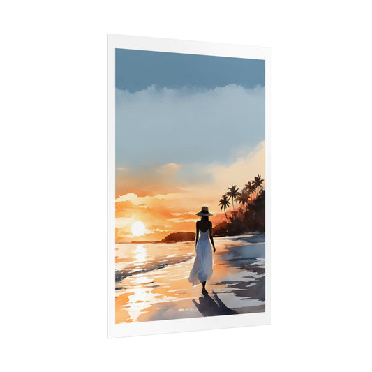 Golden Sands at Dusk tropical beach poster – side angle example watercolor wall art print