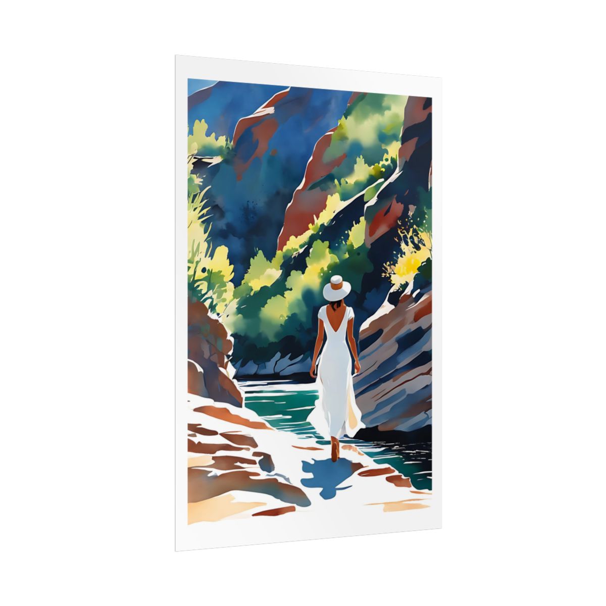 Hidden Gorge canyon river poster – side angle example watercolor wall art print