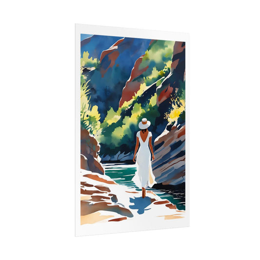Hidden Gorge canyon river poster – side angle example watercolor wall art print