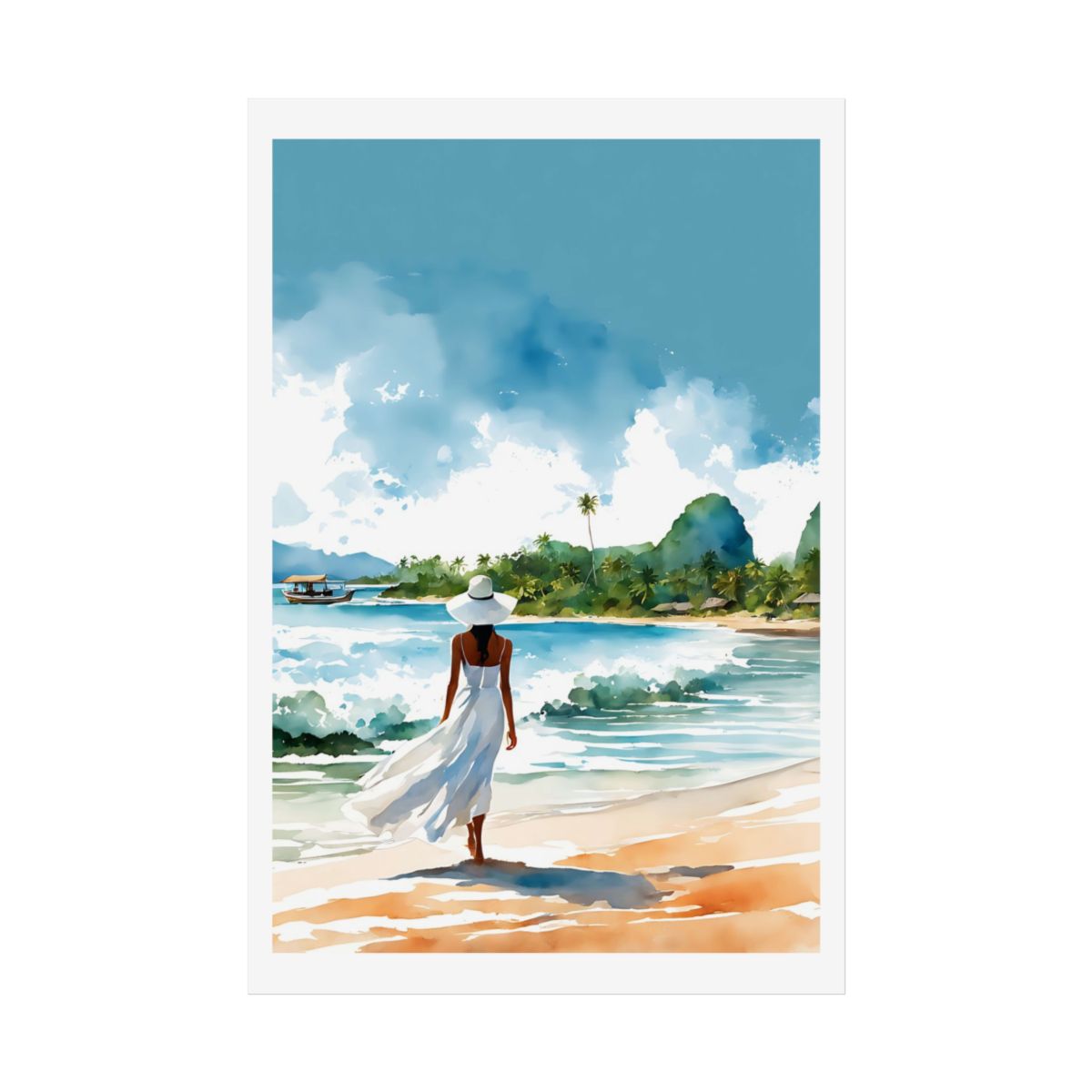 Island Paradise tropical bay poster – front view watercolor wall art print