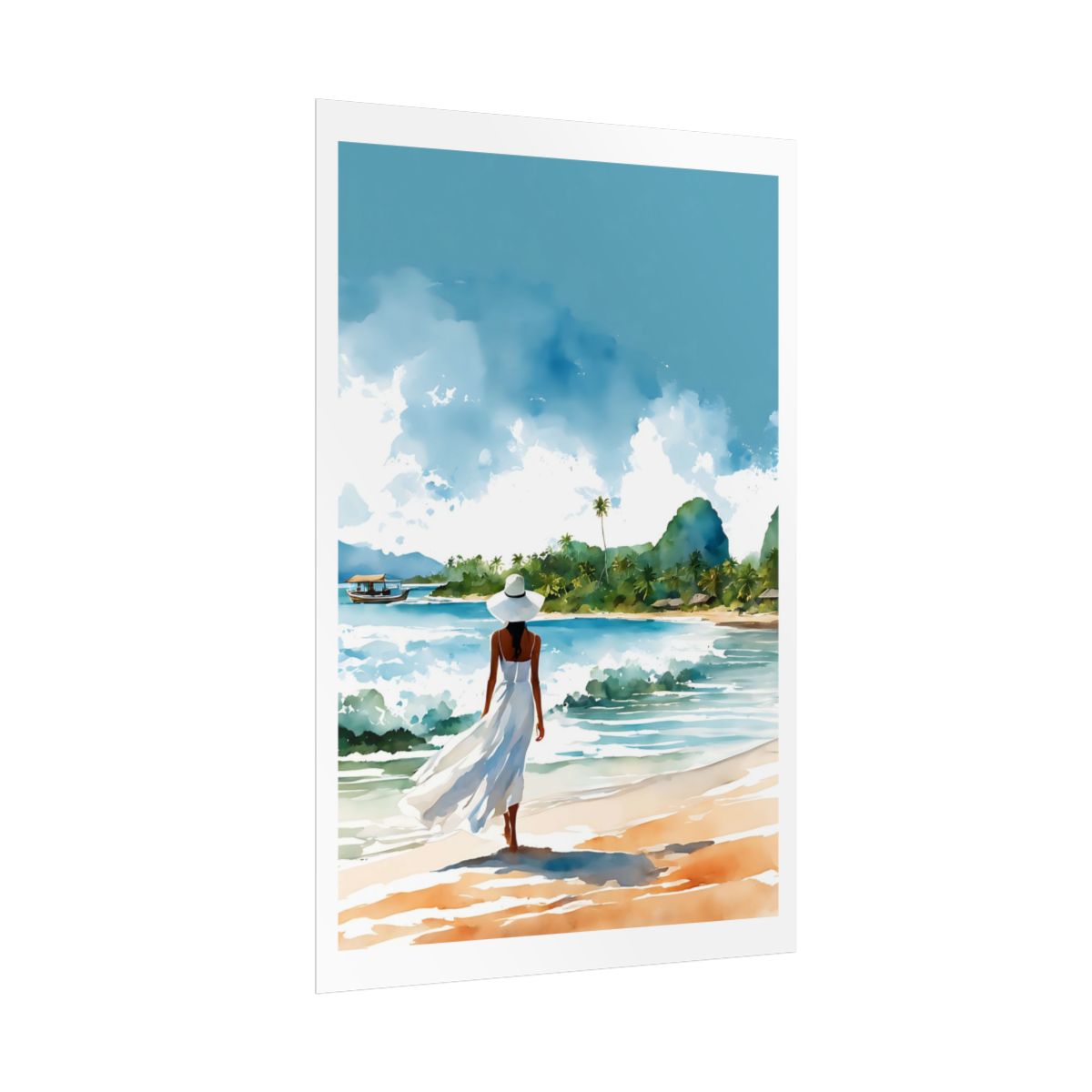 Island Paradise tropical bay poster – side angle example watercolor wall art print