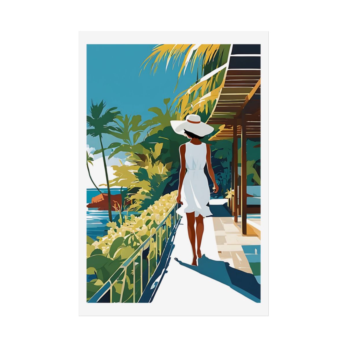 Island Resort Balinese villa poster – front view watercolor wall art print