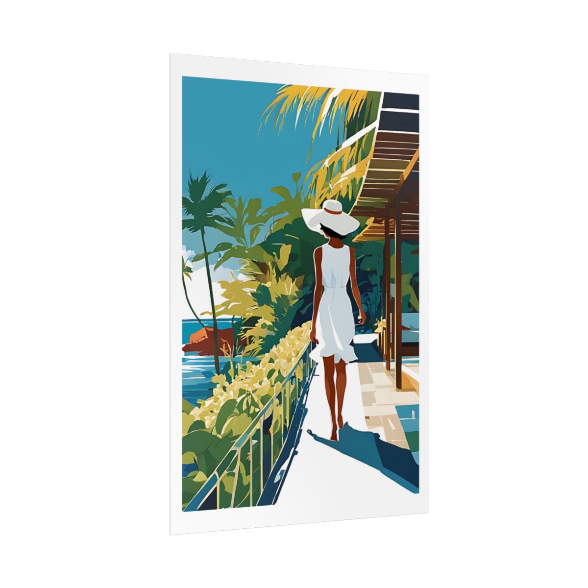 Island Resort Balinese villa poster – side angle example watercolor wall art print