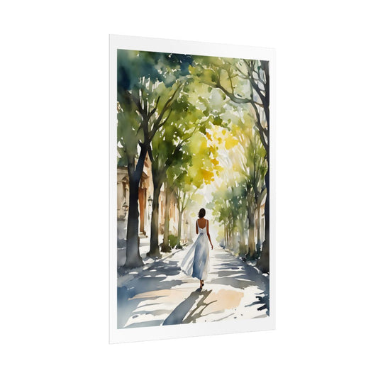 Leafy Promenade European avenue poster – side angle example watercolor wall art print