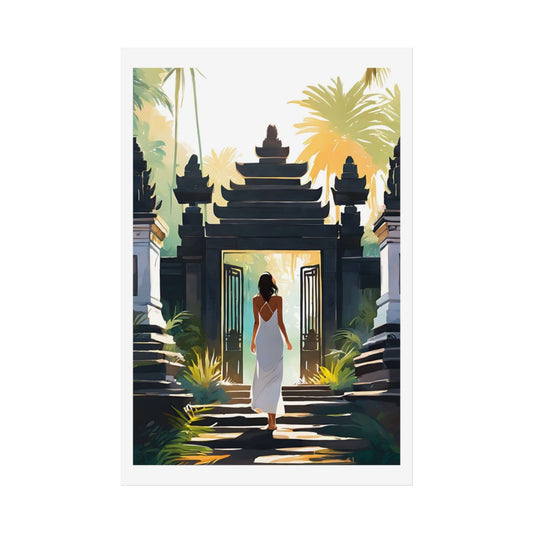 Light Beyond the Gate Balinese gate poster – front view watercolor wall art print