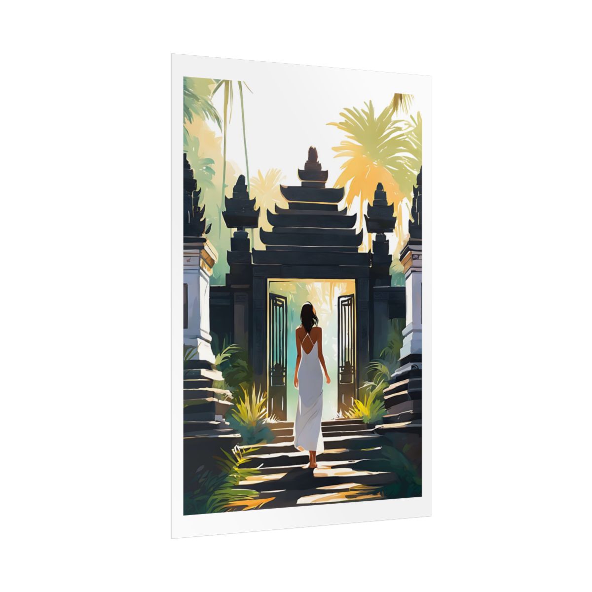 Light Beyond the Gate Balinese gate poster – side angle example watercolor wall art print