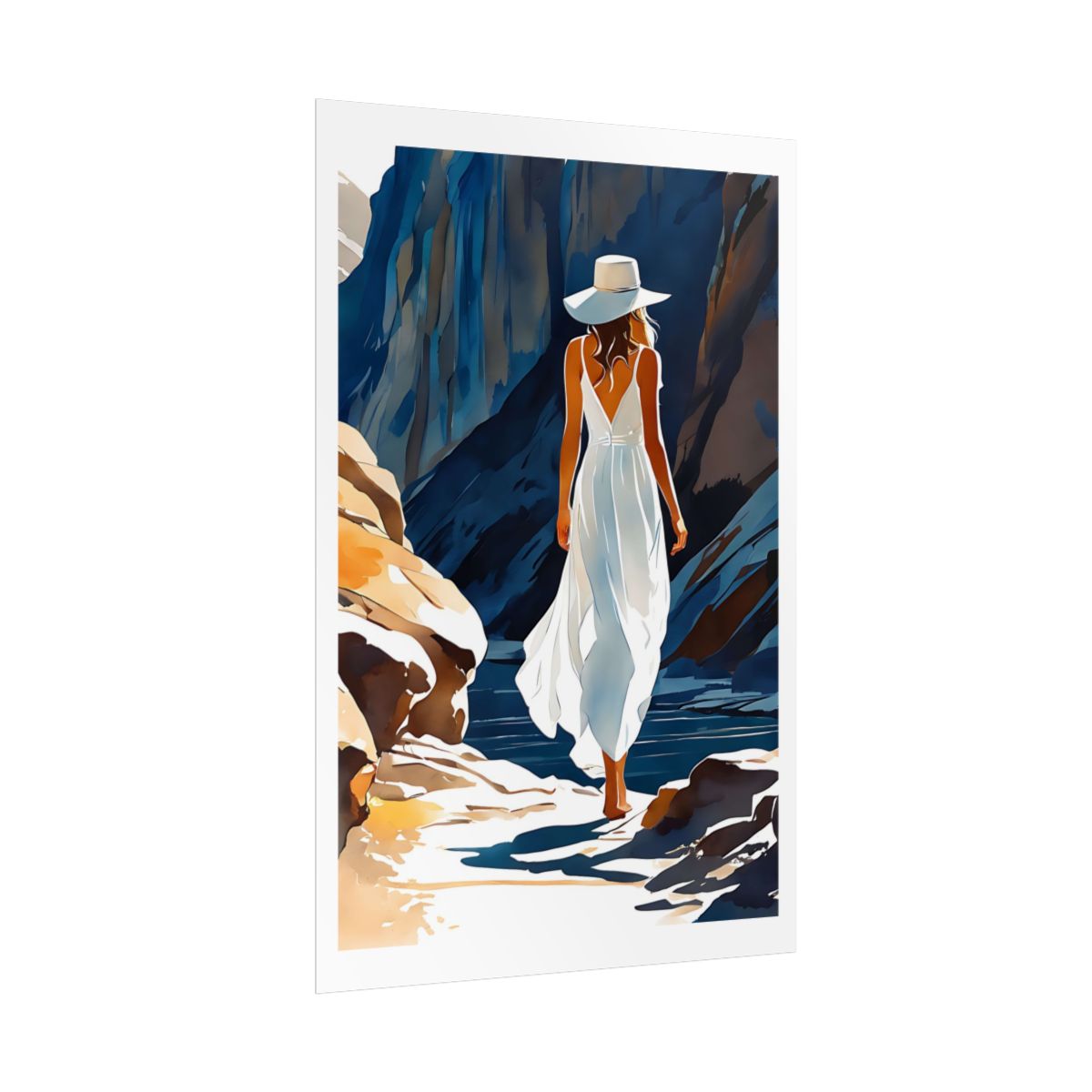 Mountain Pass rocky canyon poster – side angle example watercolor wall art print