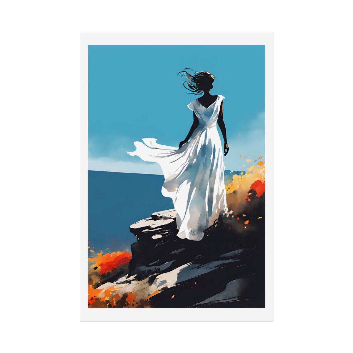 On the Edge of Freedom coastal sunset poster – front view watercolor wall art print