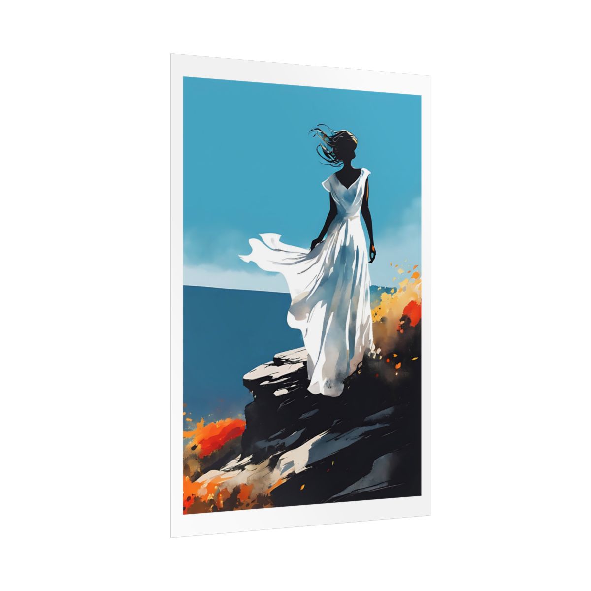 On the Edge of Freedom coastal sunset poster – side angle example watercolor wall art print