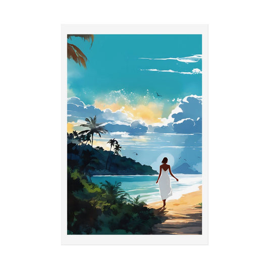 Paradise Found island horizon poster – front view watercolor wall art print