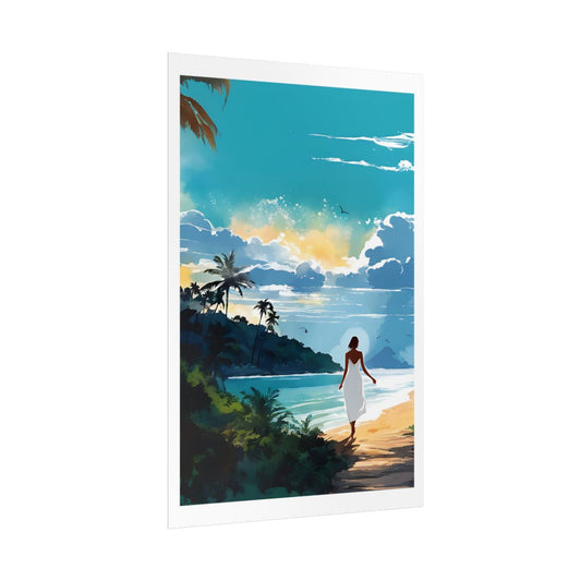 Paradise Found island horizon poster – side angle example watercolor wall art print