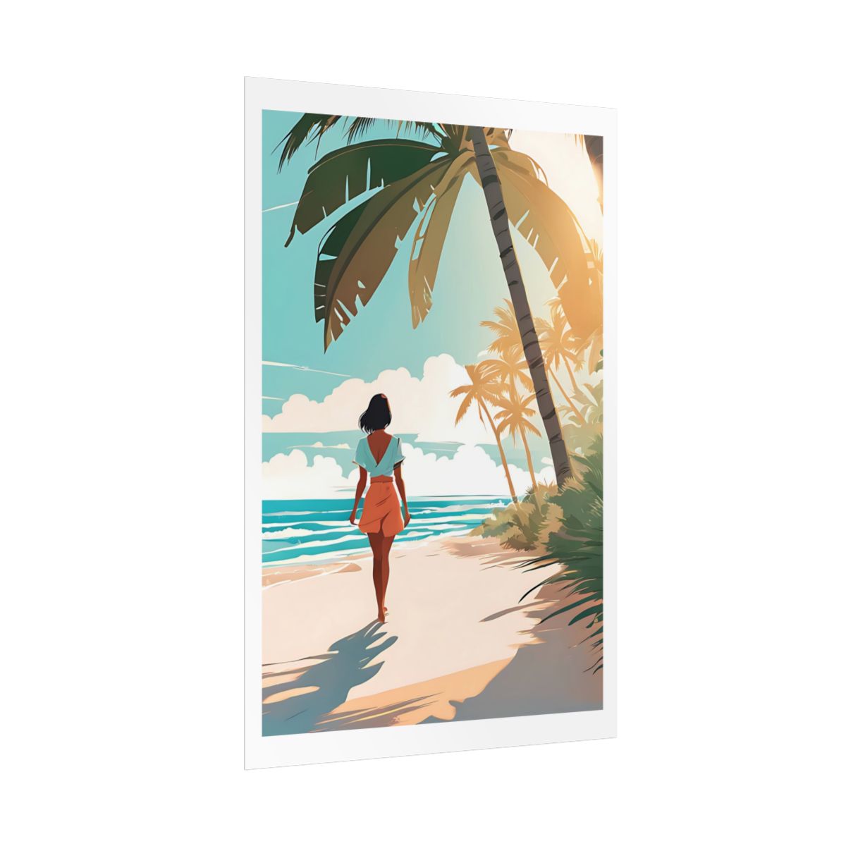 Paradise Found palm beach poster – side angle example watercolor wall art print