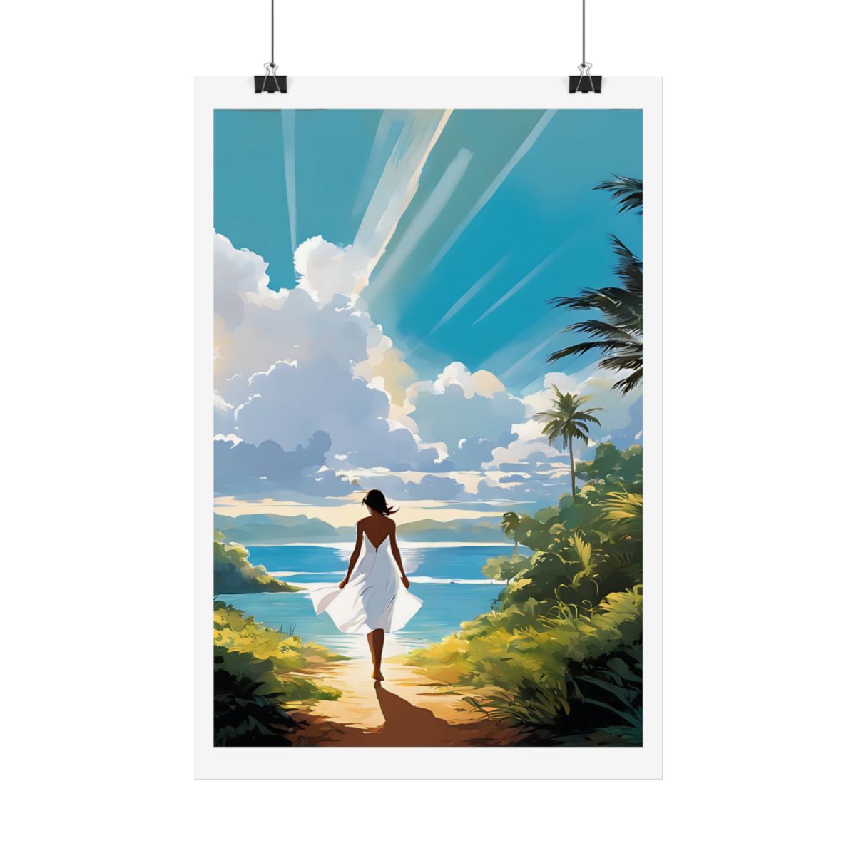 Path to Paradise jungle trail poster – hanging example watercolor wall art print