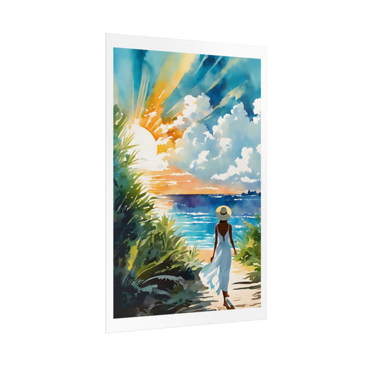 Path to Paradise tropical garden poster – side angle example watercolor wall art print