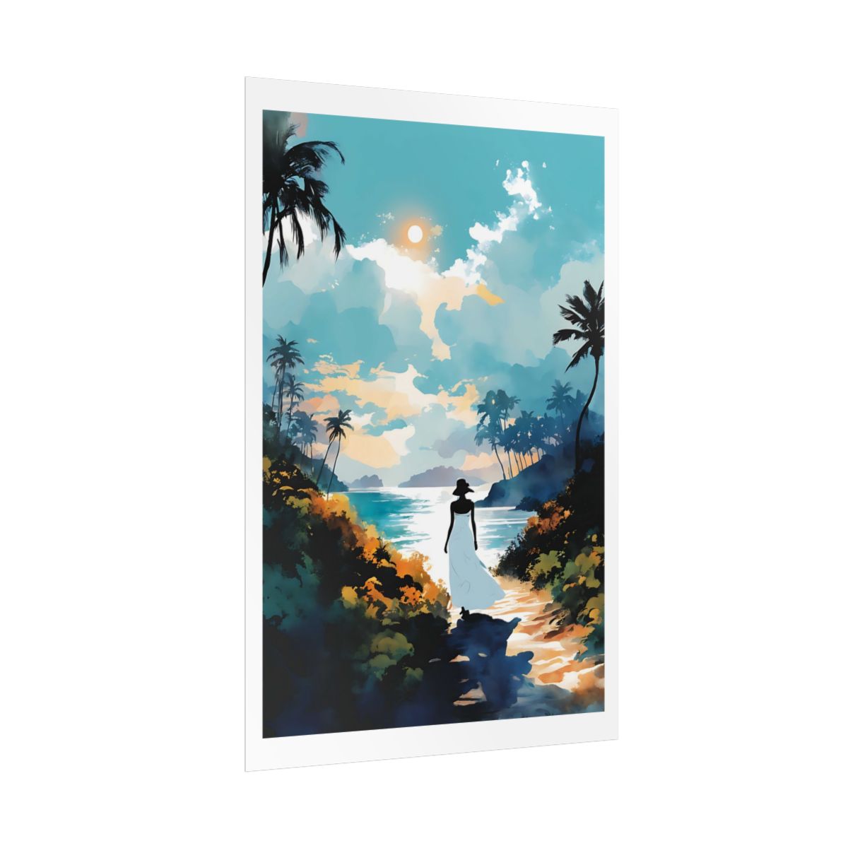 Path to the Sea beachside poster – side angle example watercolor wall art print