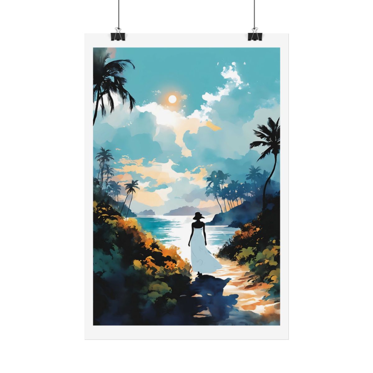 Path to the Sea beachside poster – hanging example watercolor wall art print