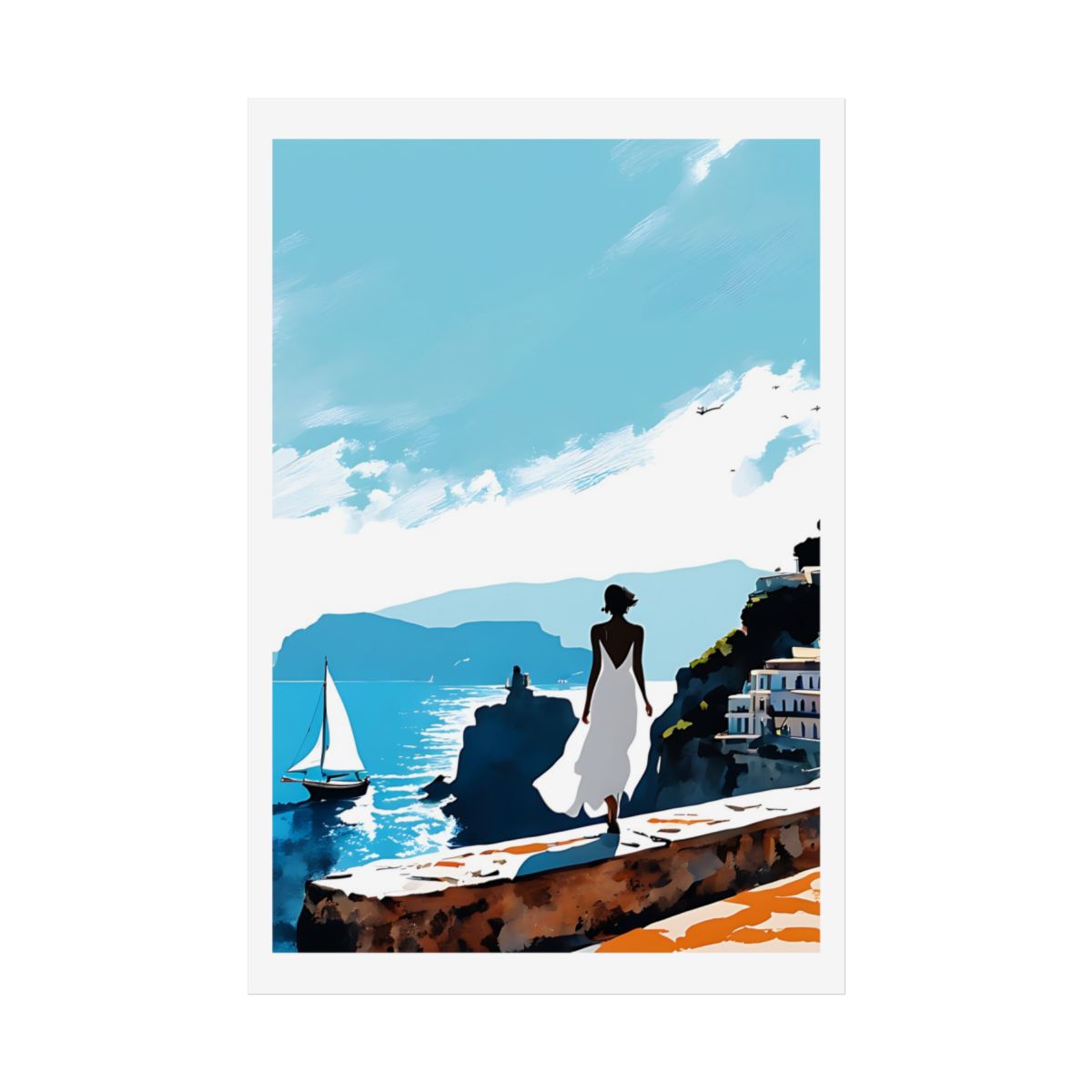 Positano Lamplight Italian village poster – front view watercolor wall art print