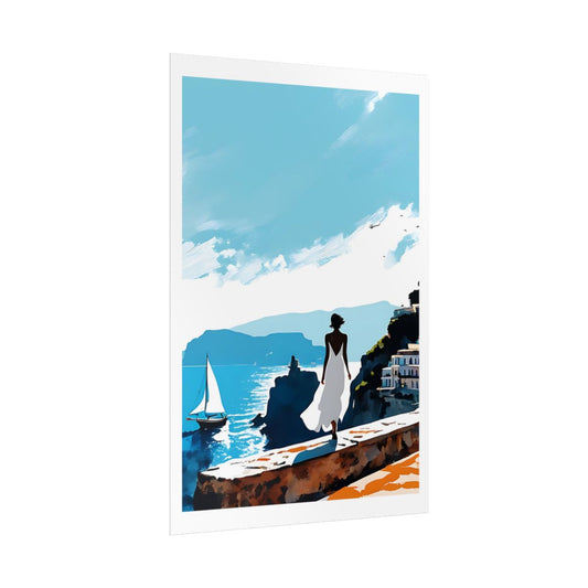 Positano Lamplight Italian village poster – side angle example watercolor wall art print