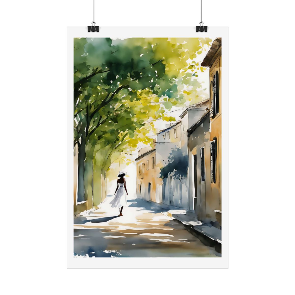 Provençal Street French village poster – hanging example watercolor wall art print