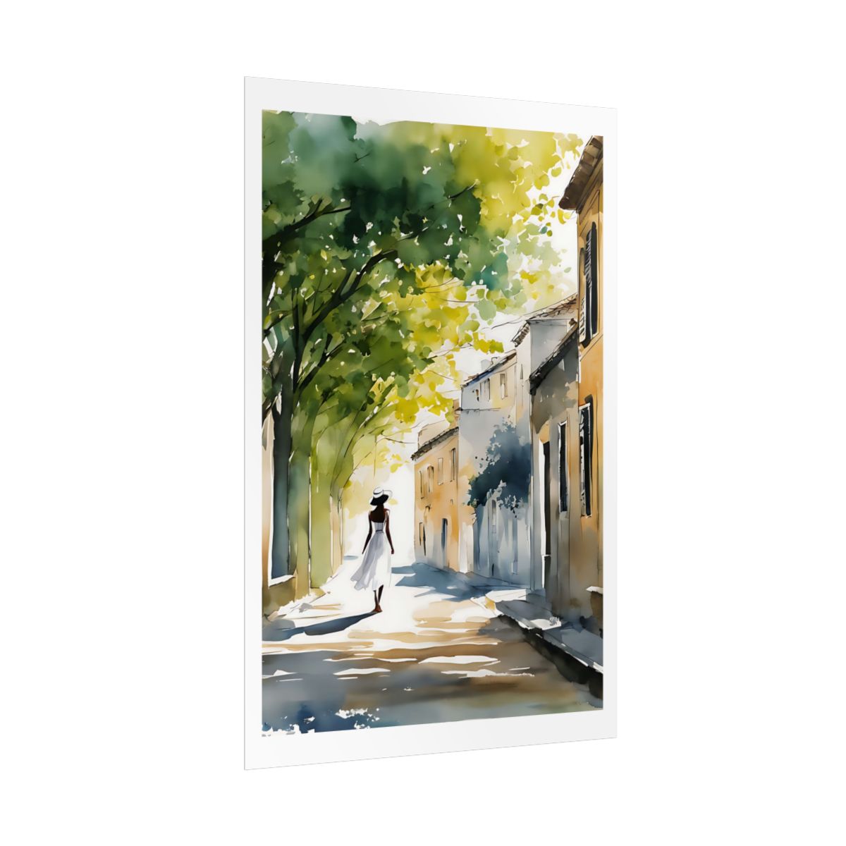 Provençal Street French village poster – side angle example watercolor wall art print