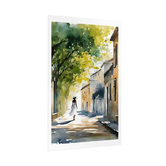 Provençal Street French village poster – side angle example watercolor wall art print