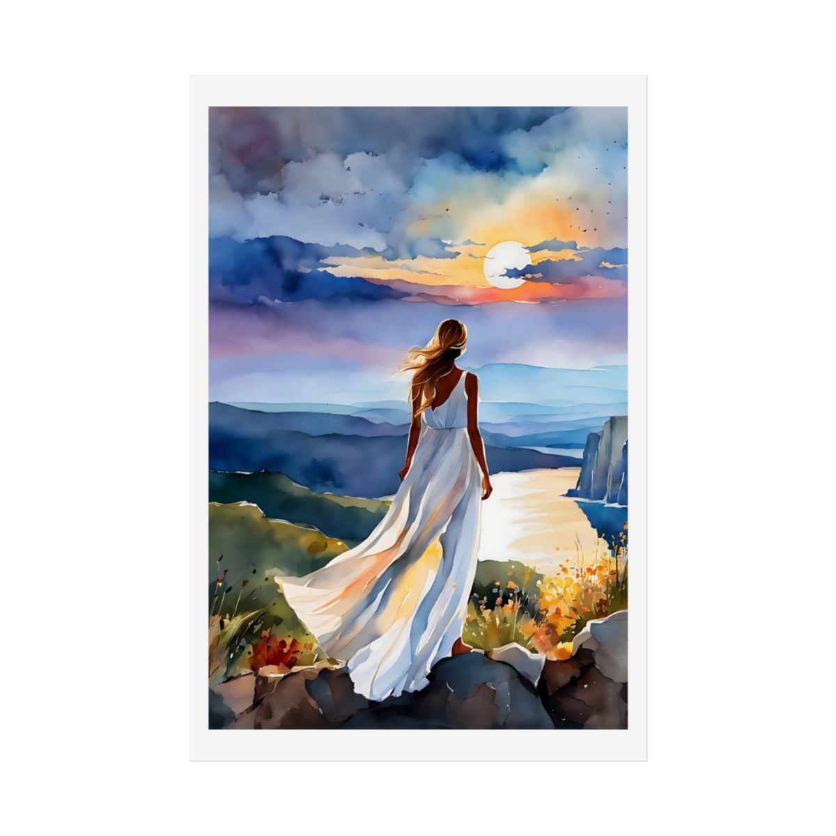 Quiet Horizon Coastal Cliff poster – front view watercolor wall art print