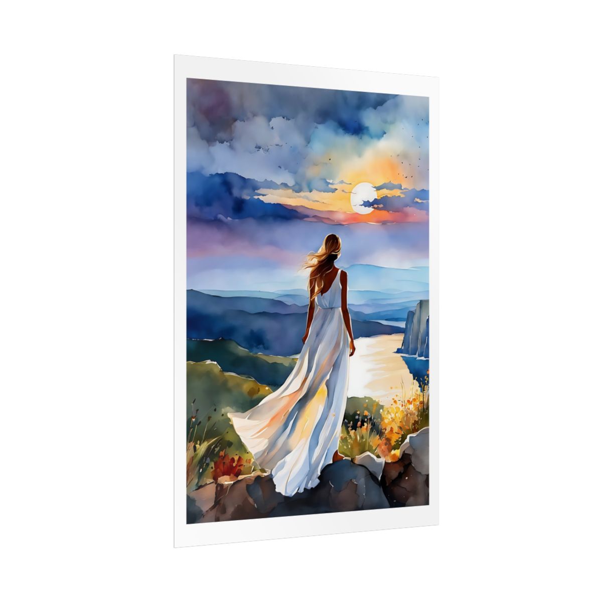 Quiet Horizon Coastal Cliff poster – side angle example watercolor wall art print