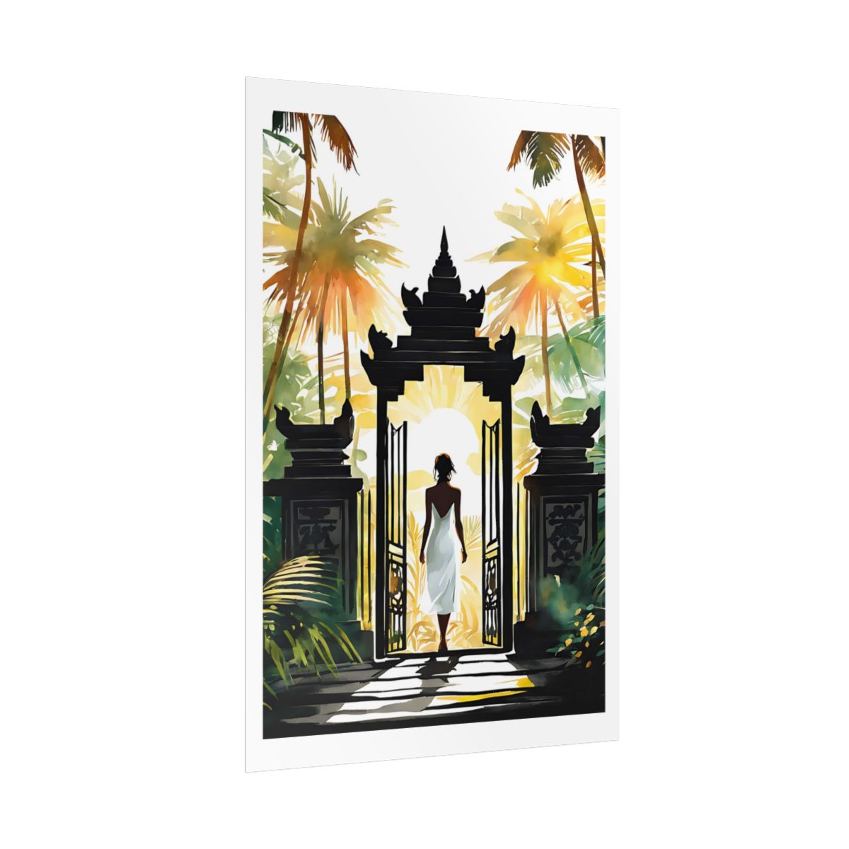 Radiance of the Temple Balinese gate poster – side angle example watercolor wall art print