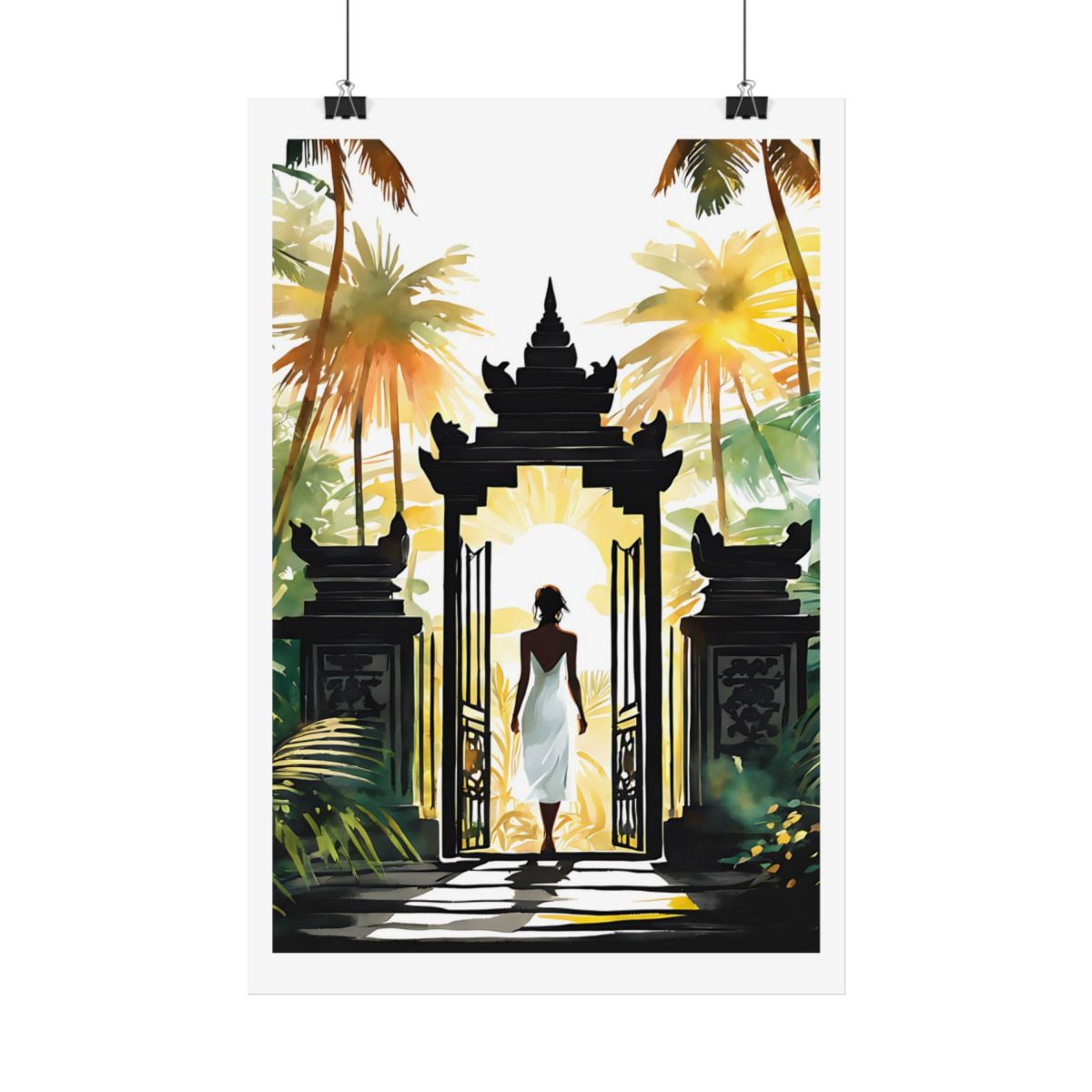 Radiance of the Temple Balinese gate poster – hanging example watercolor wall art print
