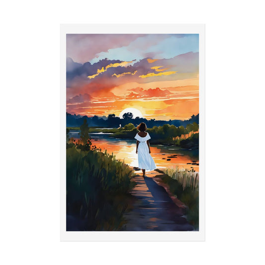 River at Twilight marsh sunset poster – front view watercolor wall art print