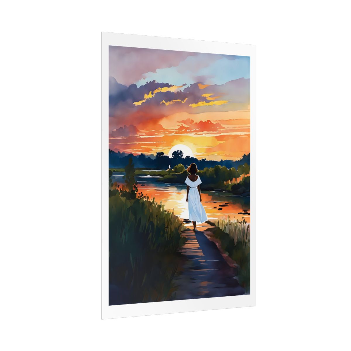 River at Twilight marsh sunset poster – side angle example watercolor wall art print