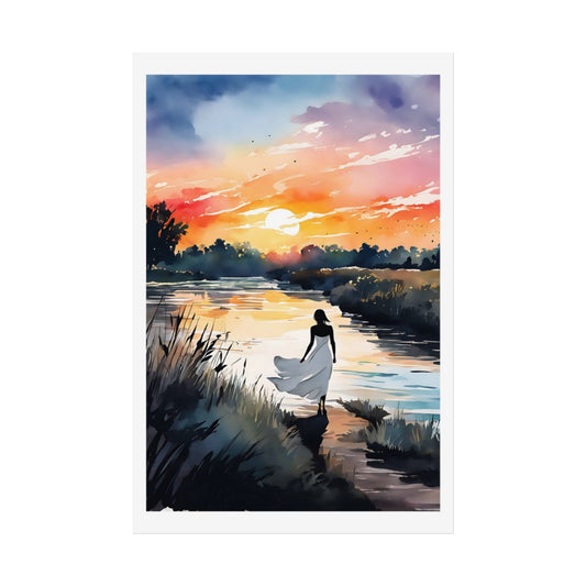 River Sunset twilight marsh poster – front view watercolor wall art print