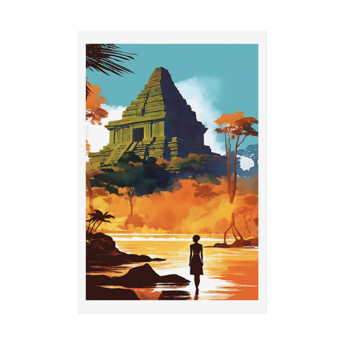 River to the Forgotten Kingdom jungle temple poster – front view watercolor wall art print